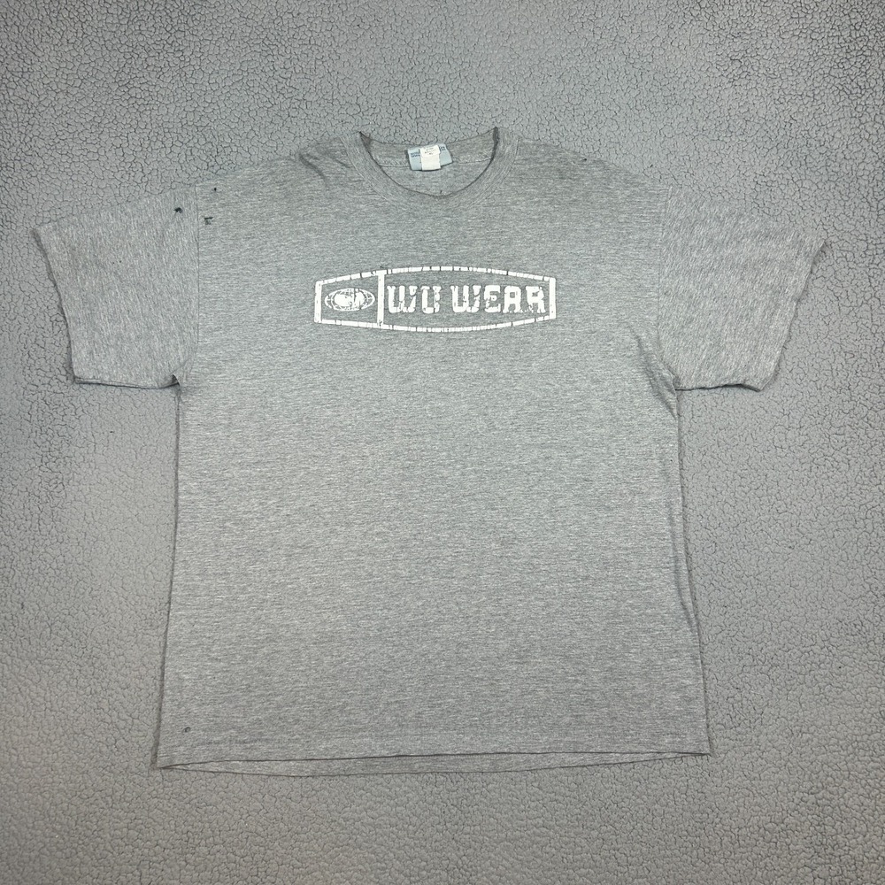 Vintage Wu Wear T Shirt Gray Mens Size XL Distressed USA Made‎